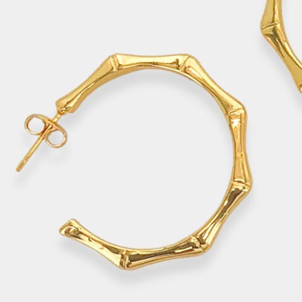 NEW 18K Gold Filled Bamboo Hoop Earrings - Picture 6 of 7